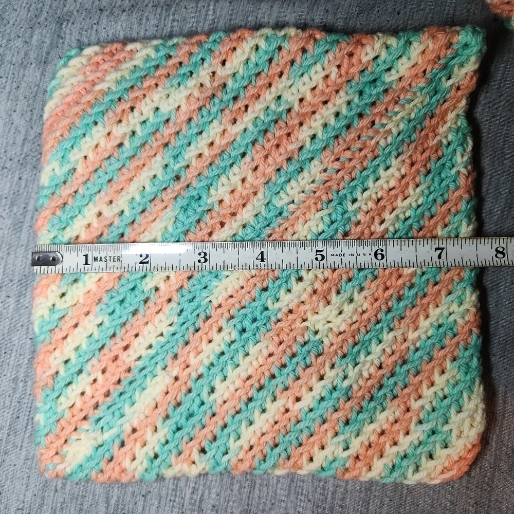 Pot Holders Trivet Hot Pad x2  Handmade Crochet 100% Cotton Peach Mint